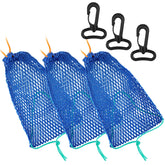 Blue nylon mesh crab trap bait bag close-up